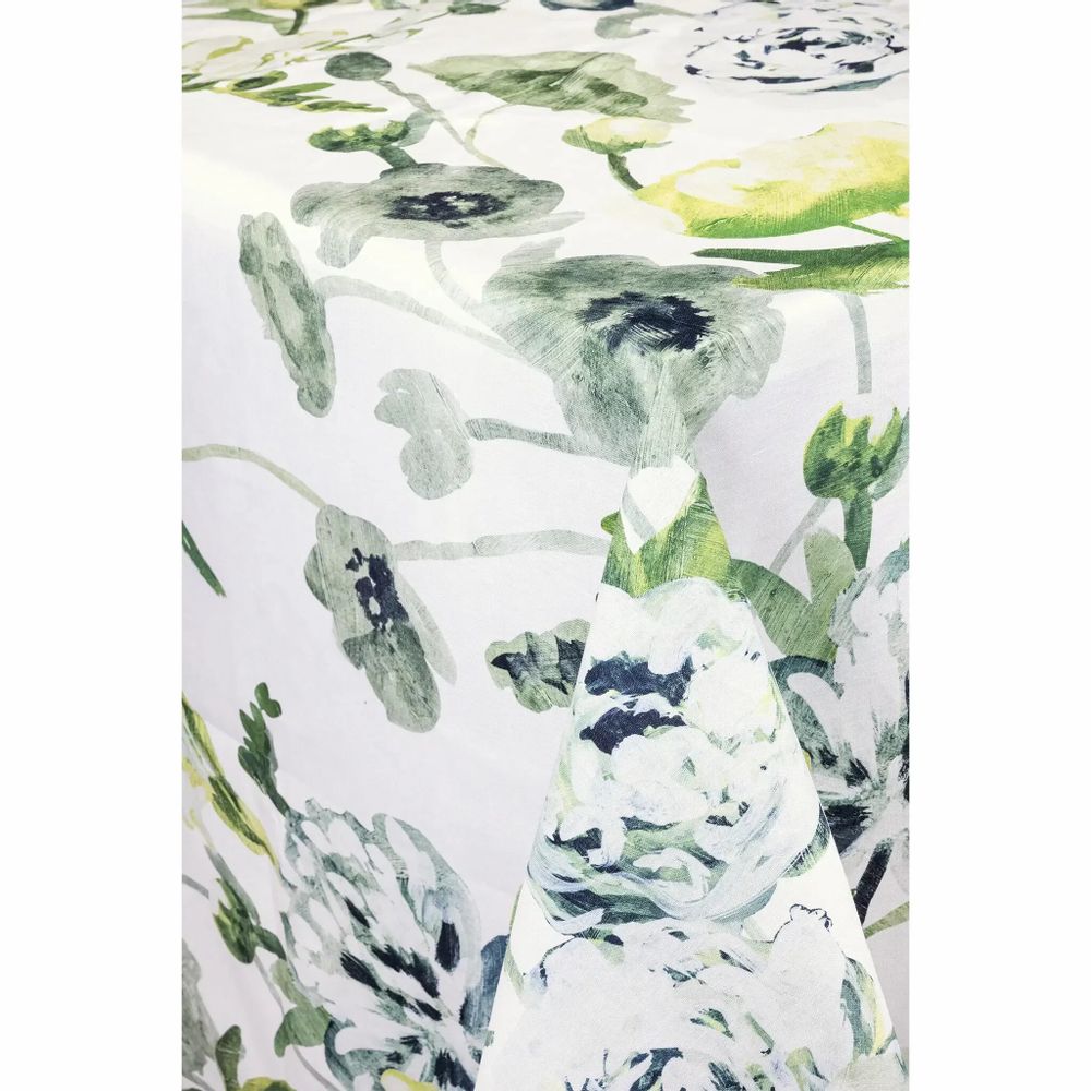 Couverts & ustensiles de cuisine - Nappe Freesia Demi-lin Vert 145x250 cm - PENTIK