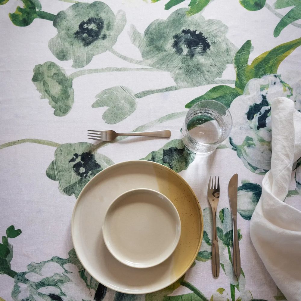 Couverts & ustensiles de cuisine - Nappe Freesia Demi-lin Vert 145x250 cm - PENTIK