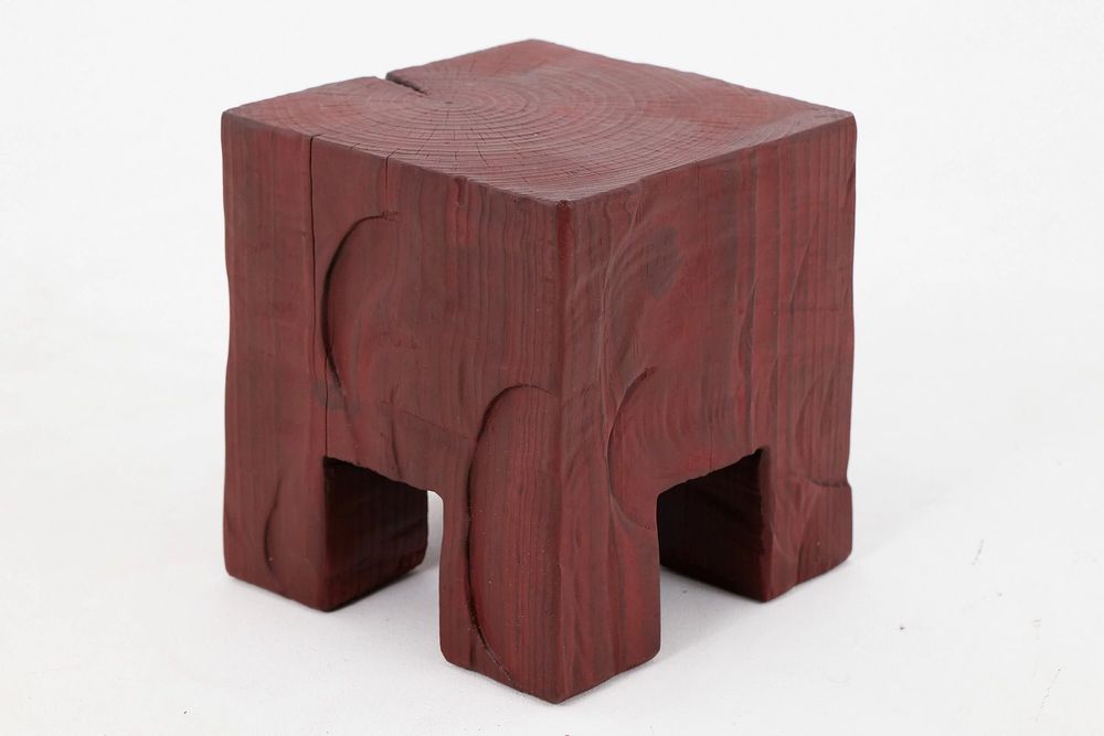 Stools - Hand-Carved Red Wood Stool – Sculptural Accent Seat - LOGNITURE
