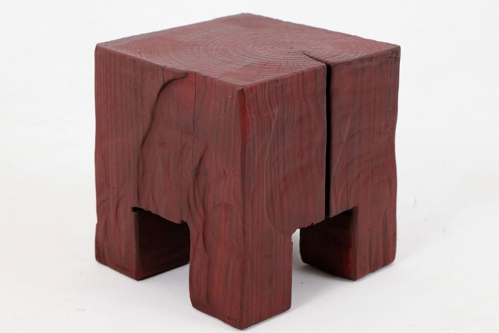 Stools - Hand-Carved Red Wood Stool – Sculptural Accent Seat - LOGNITURE