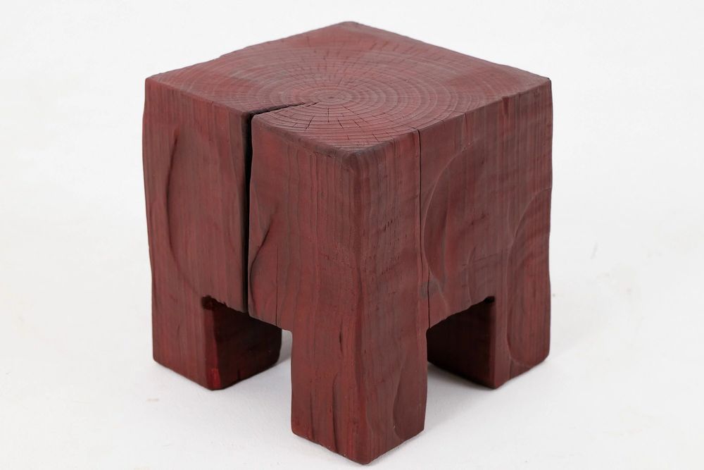 Stools - Hand-Carved Red Wood Stool – Sculptural Accent Seat - LOGNITURE