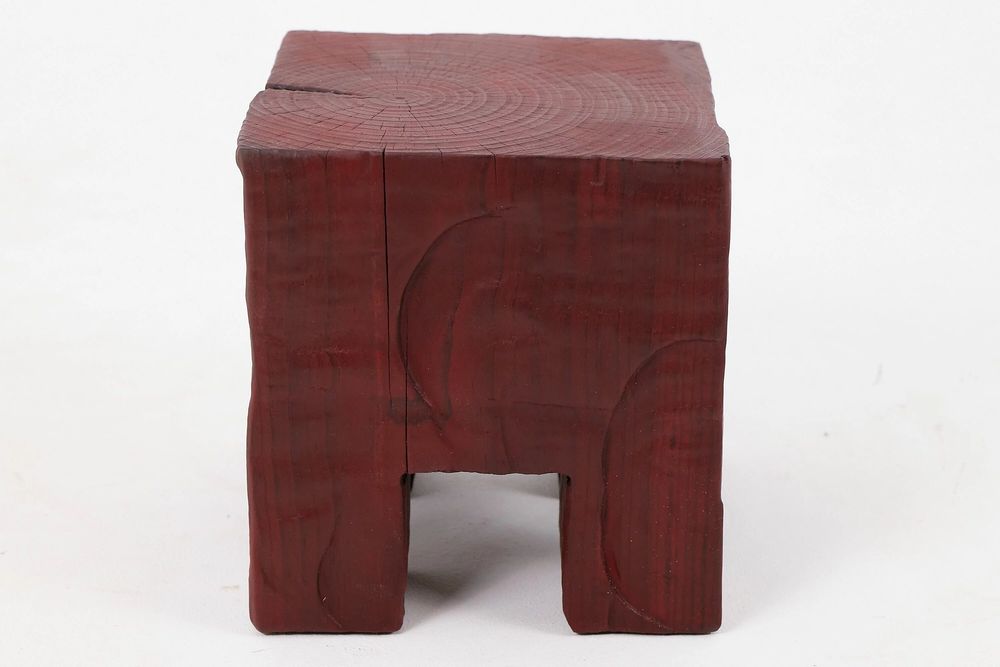 Stools - Hand-Carved Red Wood Stool – Sculptural Accent Seat - LOGNITURE