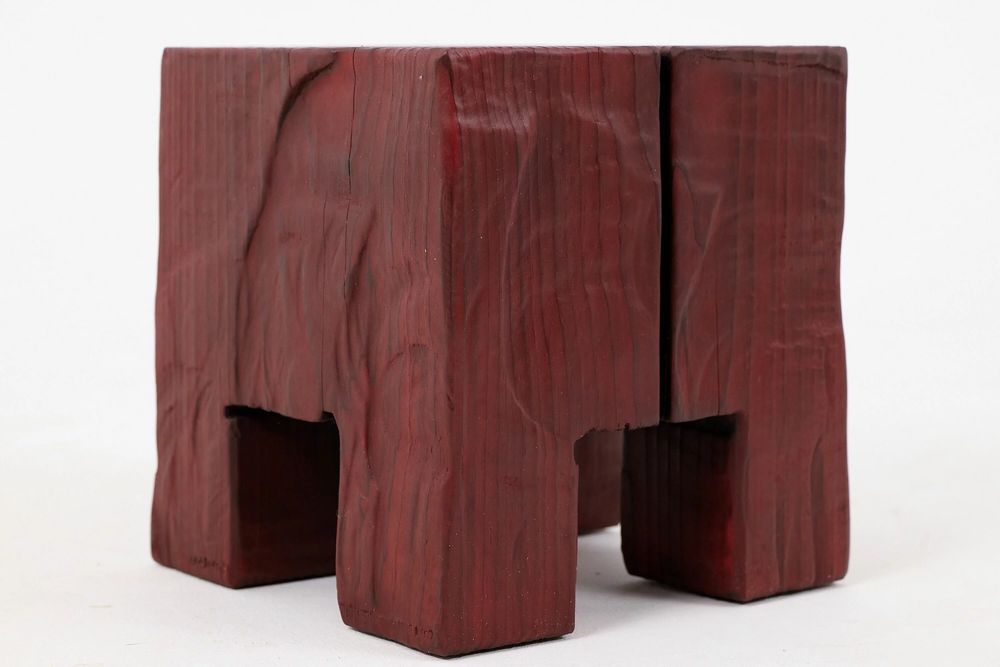 Stools - Hand-Carved Red Wood Stool – Sculptural Accent Seat - LOGNITURE