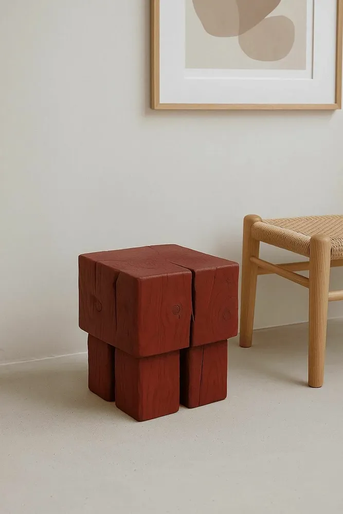 Tabourets - Tabouret rouge fabriqué à la main — Pièce sculpturale en bois - LOGNITURE