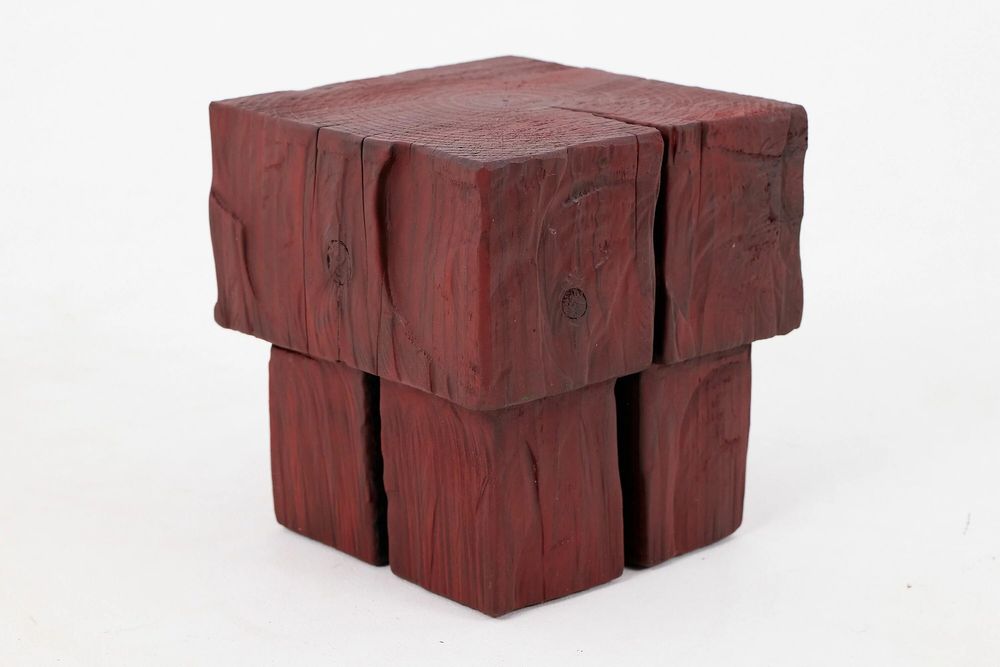 Stools - Handcrafted Red Stool – Sculptural Wood Piece, Logniture - LOGNITURE