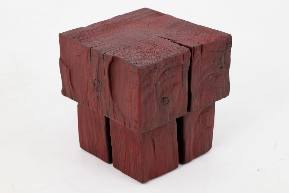 Stools - Handcrafted Red Stool – Sculptural Wood Piece, Logniture - LOGNITURE