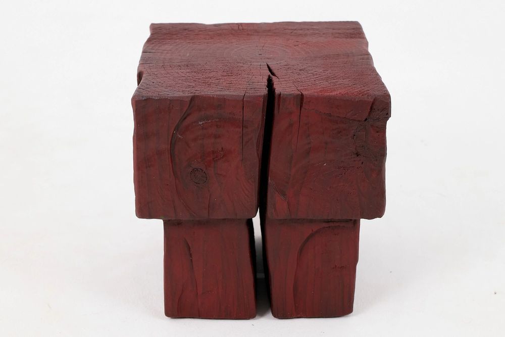 Stools - Handcrafted Red Stool – Sculptural Wood Piece, Logniture - LOGNITURE