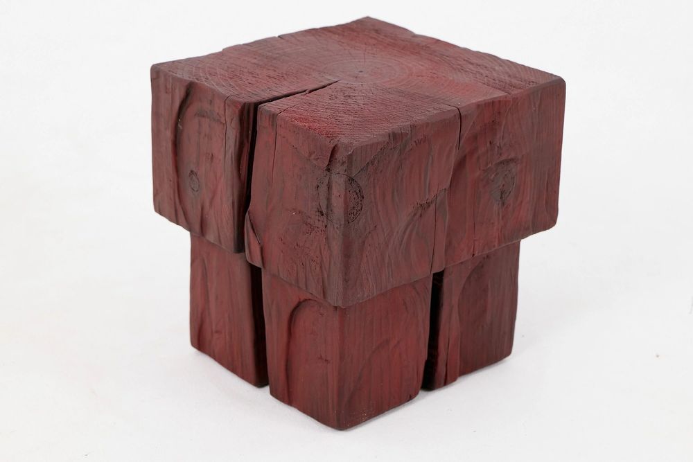 Stools - Handcrafted Red Stool – Sculptural Wood Piece, Logniture - LOGNITURE