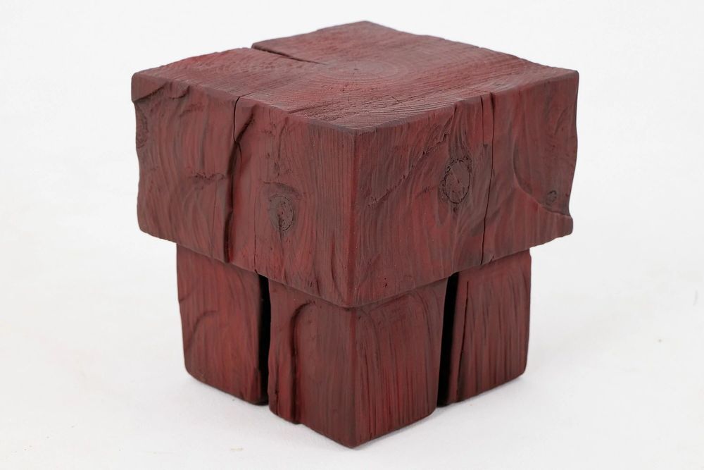 Stools - Handcrafted Red Stool – Sculptural Wood Piece, Logniture - LOGNITURE