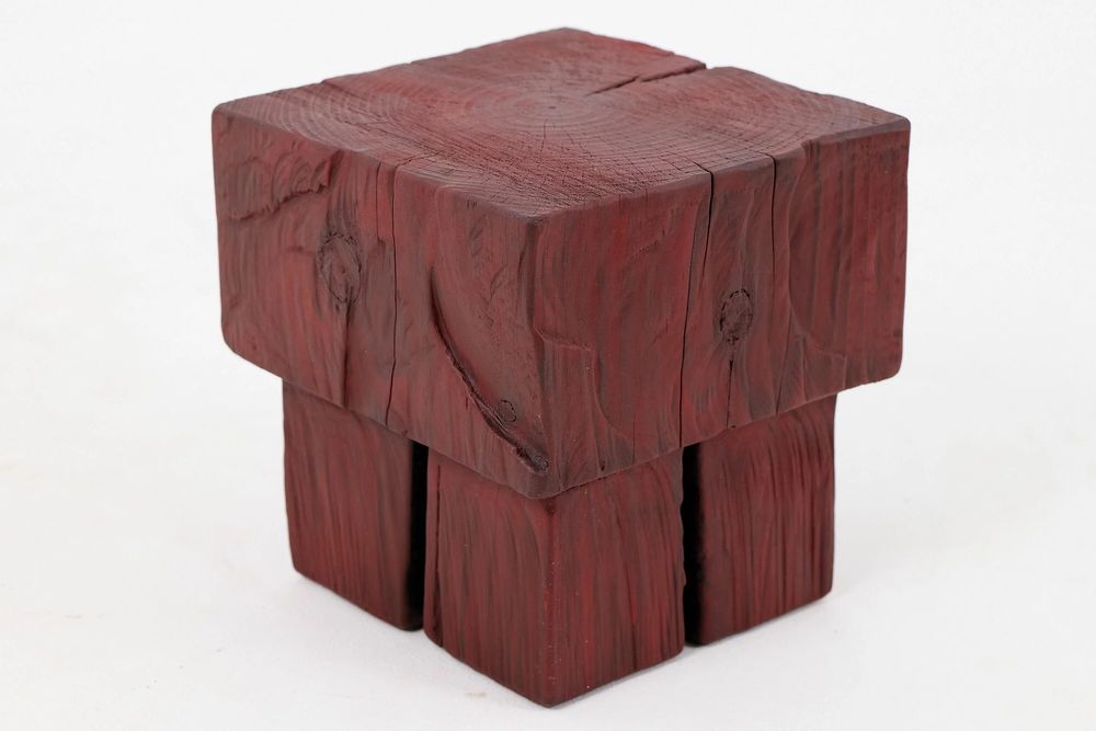 Stools - Handcrafted Red Stool – Sculptural Wood Piece, Logniture - LOGNITURE