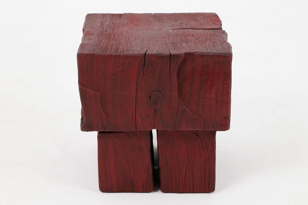Stools - Handcrafted Red Stool – Sculptural Wood Piece, Logniture - LOGNITURE