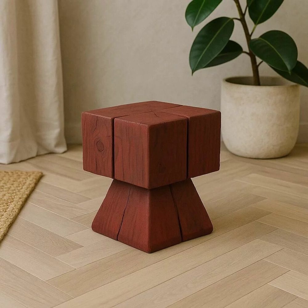 Stools - Red Pedestal Stool – Handcrafted Solid Wood - LOGNITURE