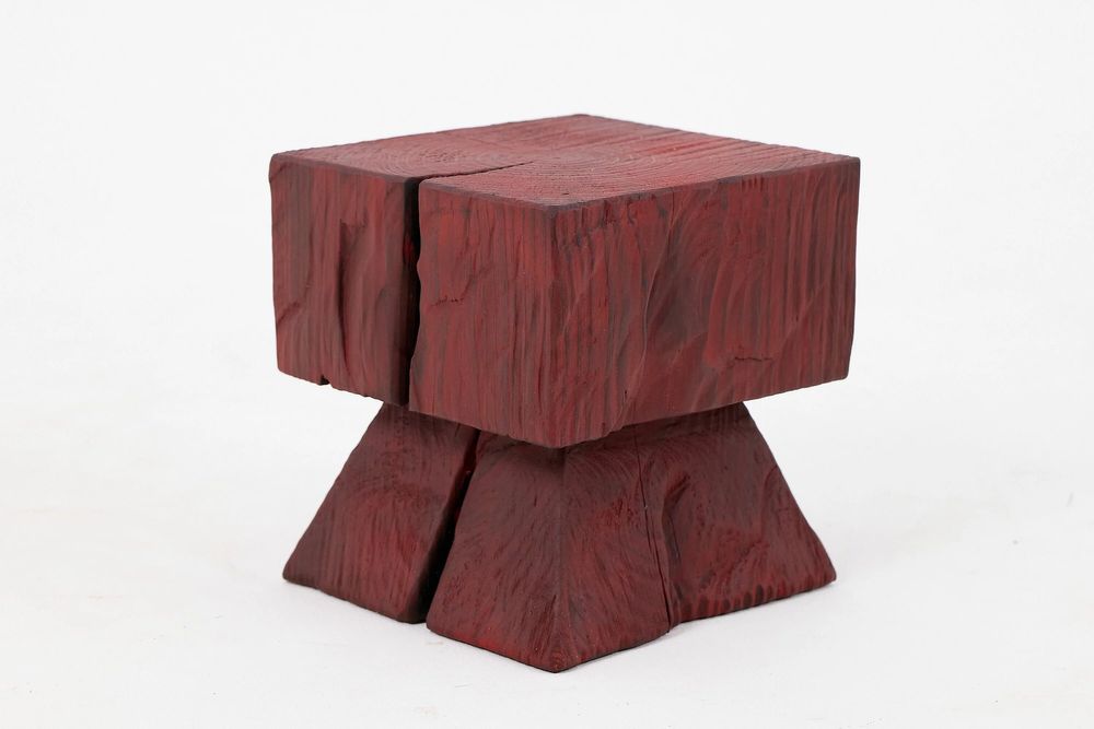 Stools - Red Pedestal Stool – Handcrafted Solid Wood - LOGNITURE