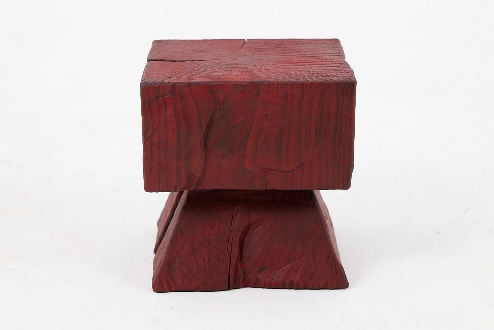 Stools - Red Pedestal Stool – Handcrafted Solid Wood - LOGNITURE