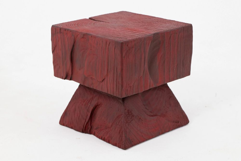 Stools - Red Pedestal Stool – Handcrafted Solid Wood - LOGNITURE