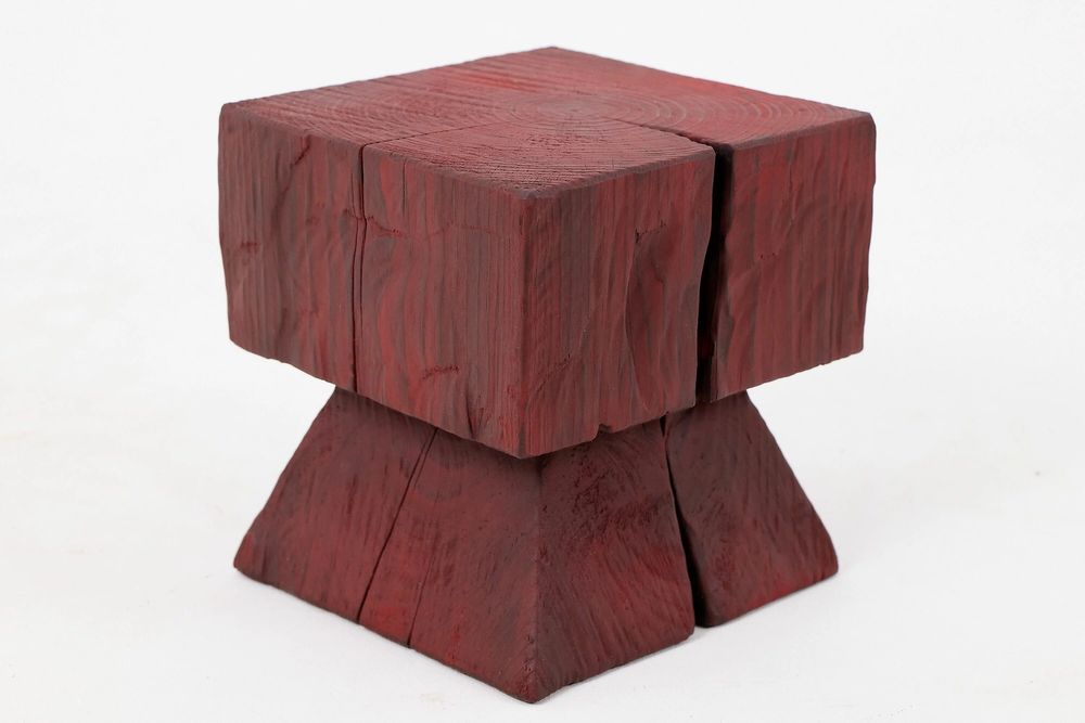 Stools - Red Pedestal Stool – Handcrafted Solid Wood - LOGNITURE