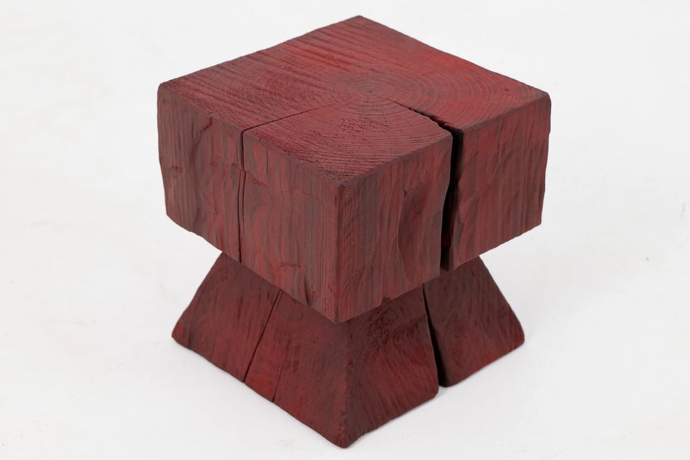 Stools - Red Pedestal Stool – Handcrafted Solid Wood - LOGNITURE