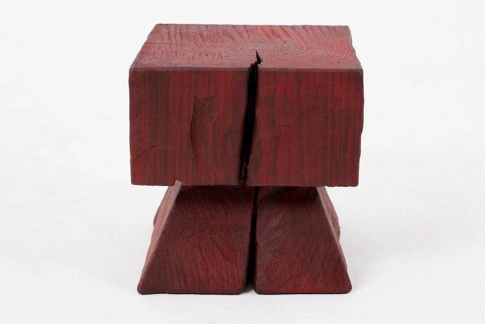 Stools - Red Pedestal Stool – Handcrafted Solid Wood - LOGNITURE