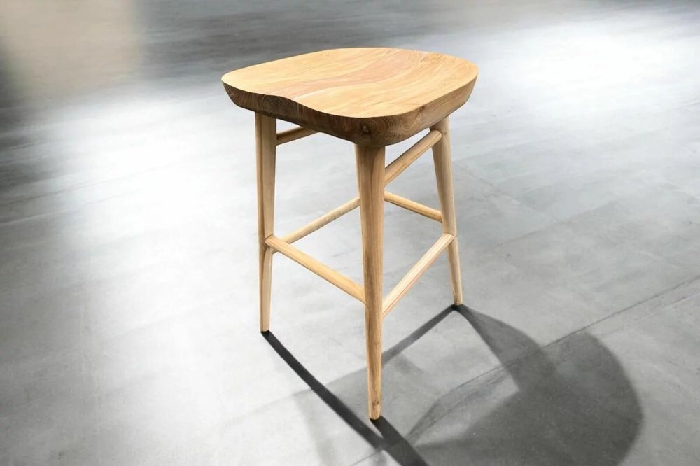 Tabourets - Tabouret de bar en Teck massif avec assise ergonomique. assise 75 - BALINAISA