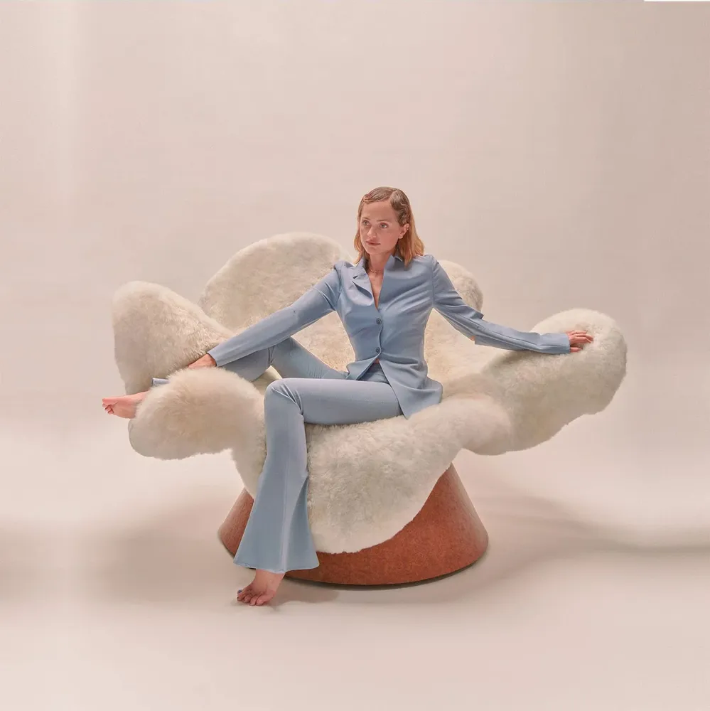Armchairs - Anemone Chair in Alpaca Fur and Wood Veneer by Brandi Howe - TULESTE FACTORY