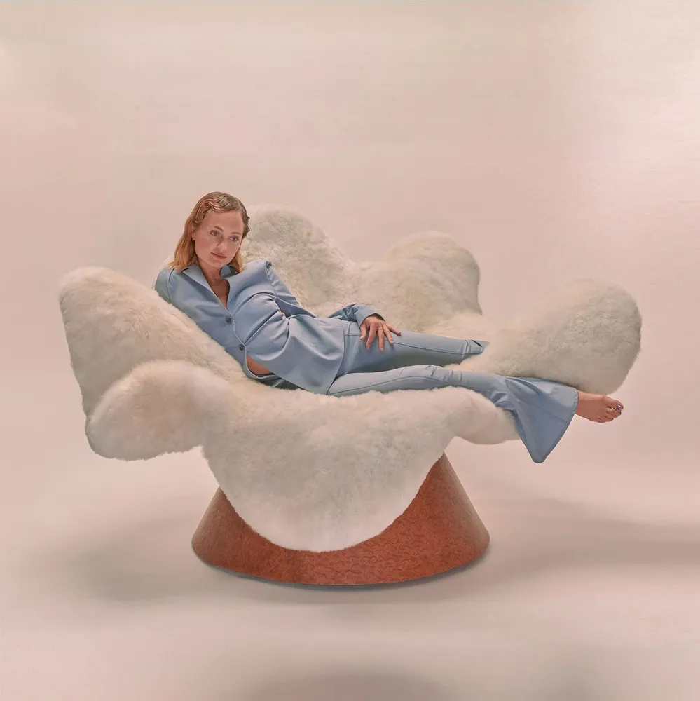 Armchairs - Anemone Chair in Alpaca Fur and Wood Veneer by Brandi Howe - TULESTE FACTORY