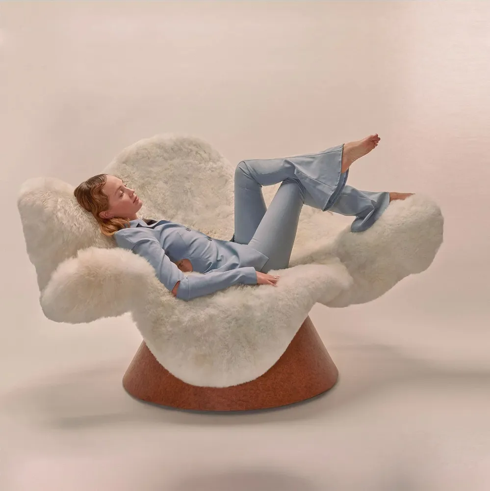 Armchairs - Anemone Chair in Alpaca Fur and Wood Veneer by Brandi Howe - TULESTE FACTORY