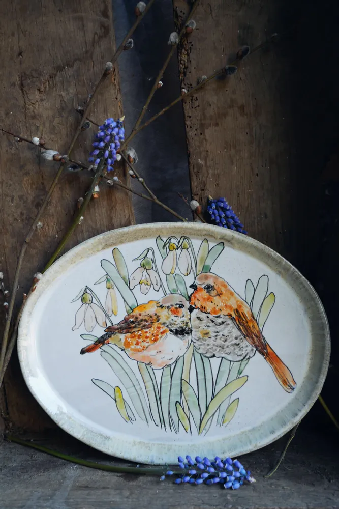 Platter and bowls - Oval artisan porcelain plates - JANE AND MERY