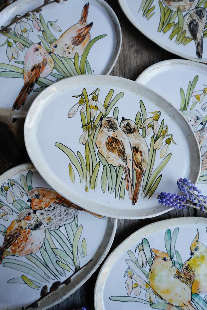 Platter and bowls - Oval artisan porcelain plates - JANE AND MERY