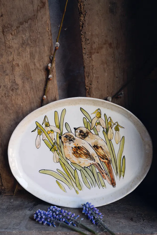 Platter and bowls - Oval artisan porcelain plates - JANE AND MERY