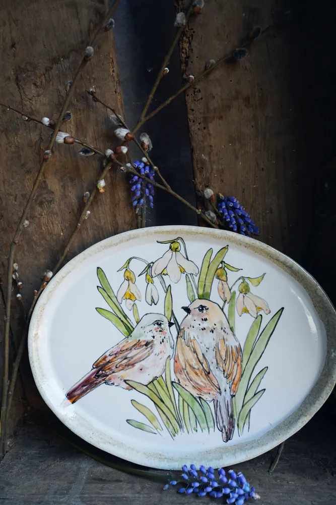 Platter and bowls - Oval artisan porcelain plates - JANE AND MERY