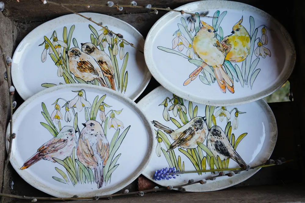 Platter and bowls - Oval artisan porcelain plates - JANE AND MERY