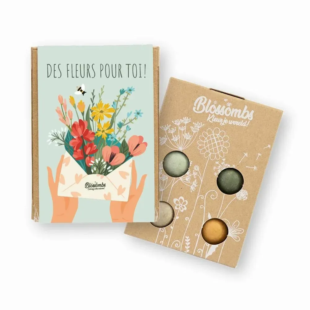 Cadeaux - Coffret cadeau Blossombs - Des fleurs pour toi - 4 bombes à graines - BLOSSOMBS