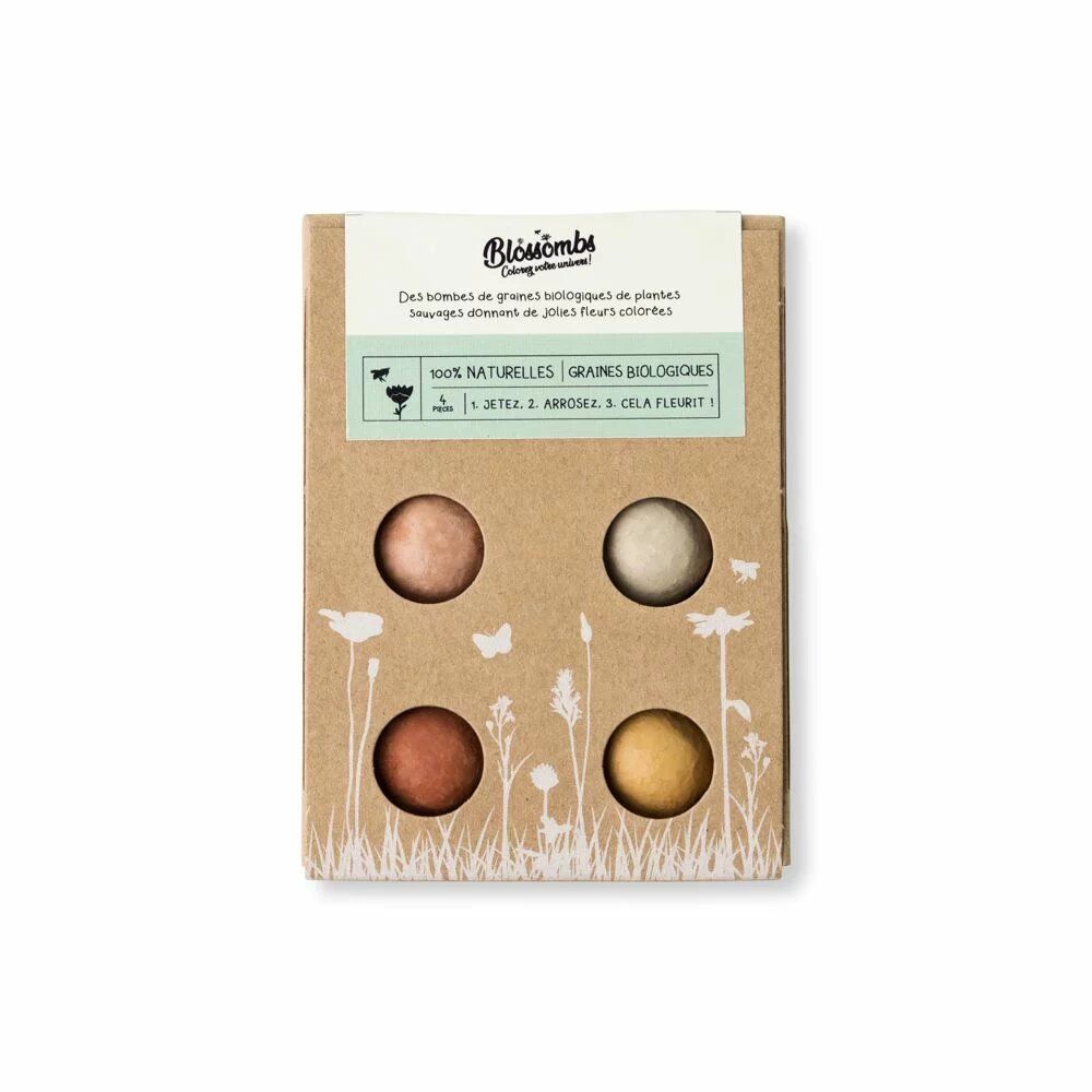 Cadeaux - Petit coffret cadeau avec 4 bombes à graines Blossombs - BLOSSOMBS