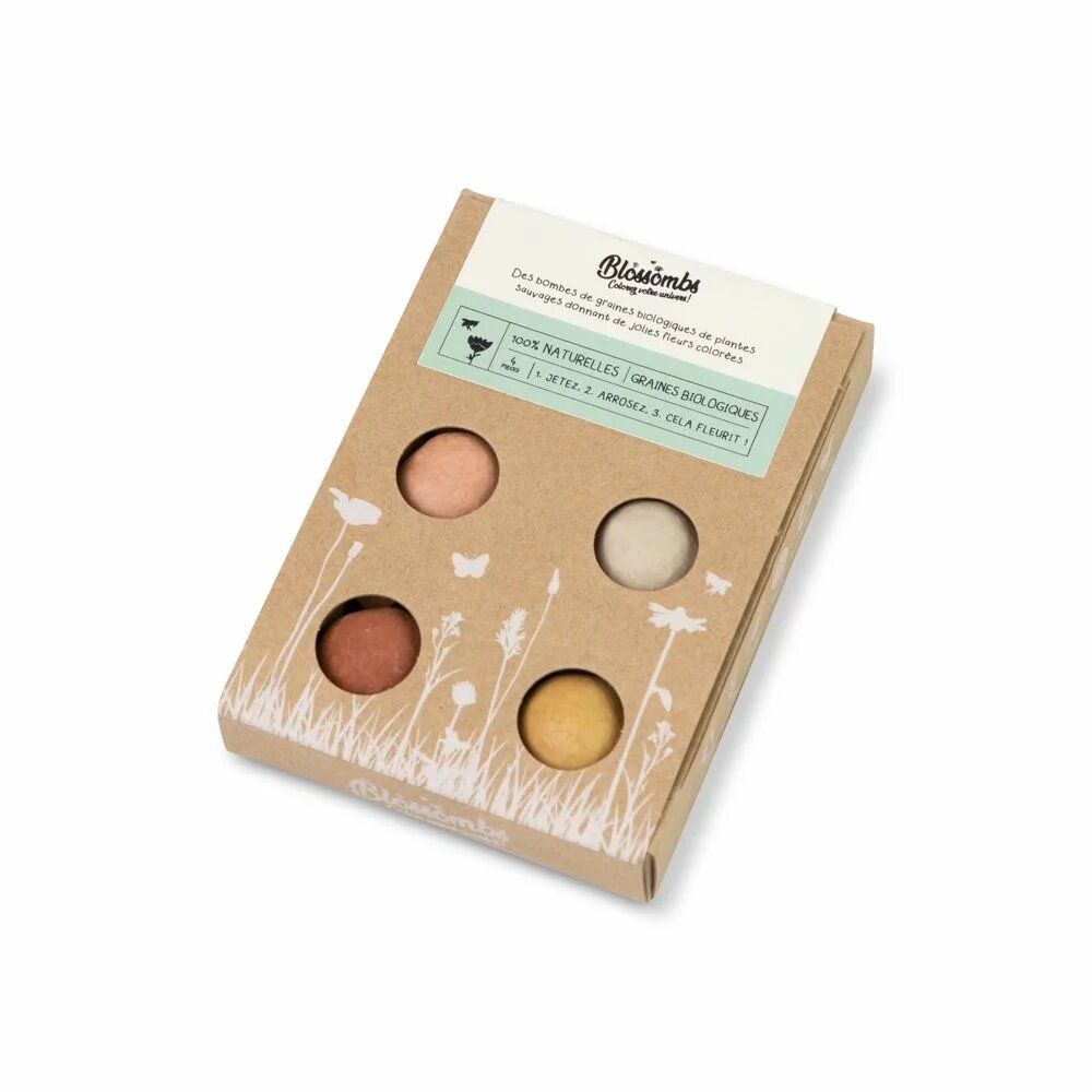 Cadeaux - Petit coffret cadeau avec 4 bombes à graines Blossombs - BLOSSOMBS