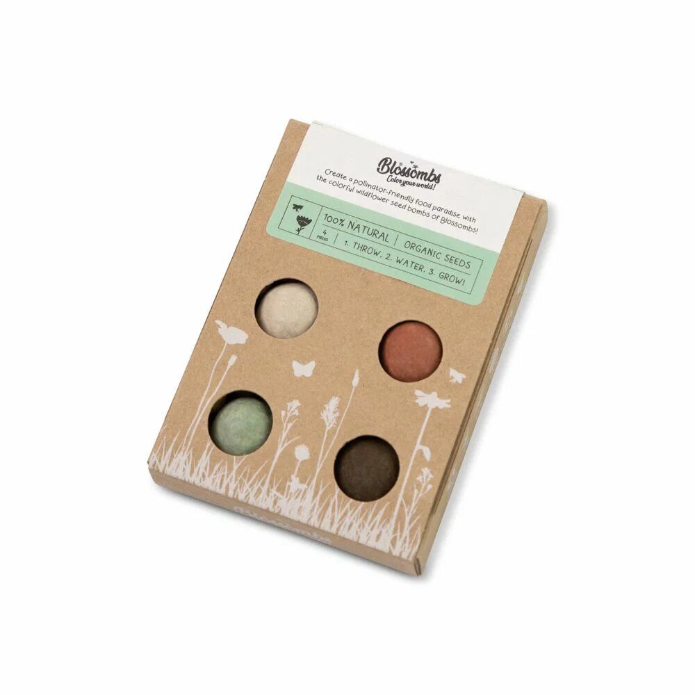 Cadeaux - Petit coffret cadeau avec 4 bombes à graines Blossombs - BLOSSOMBS