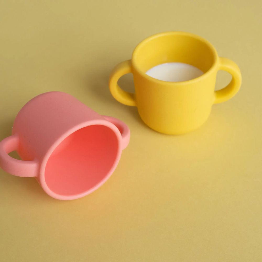 Children's mealtime - Silicone Cup with handles - 2 Pack Coral / Mimosa - EKOBO