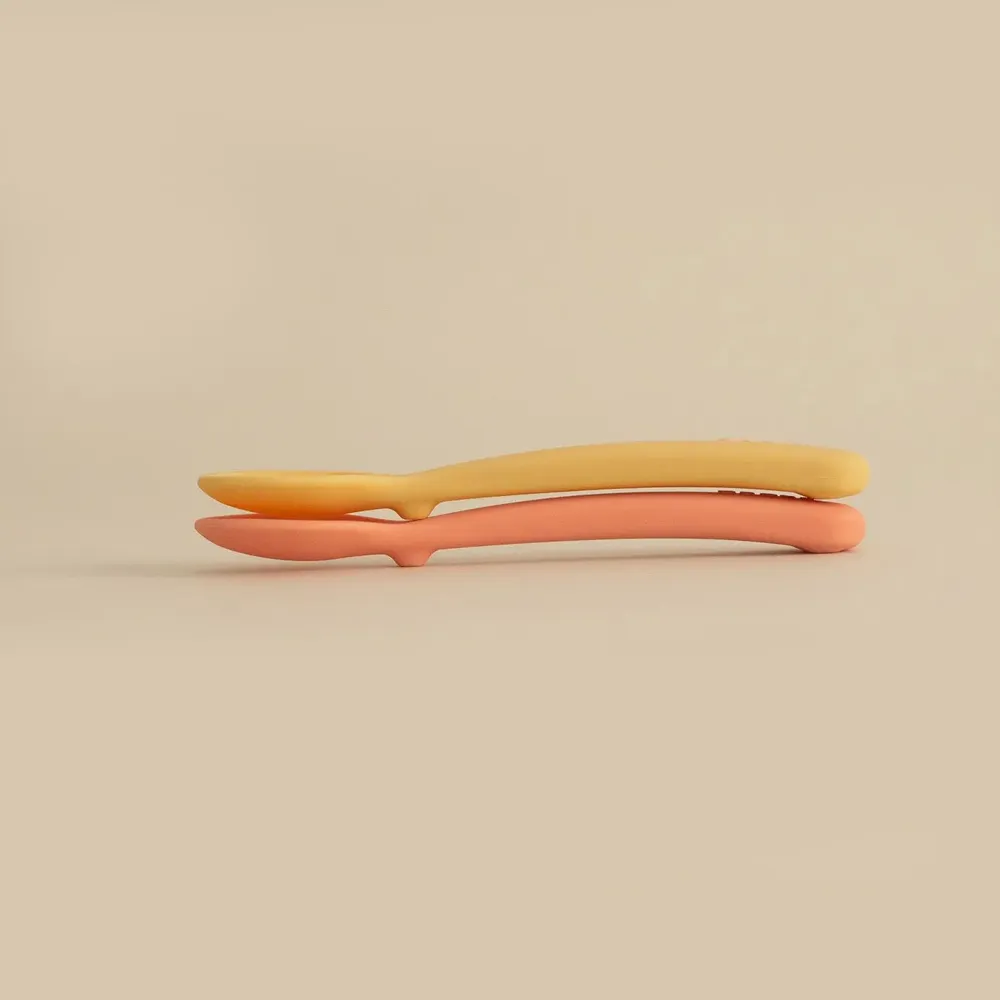 Repas pour enfant - Lot de 2 cuillères en silicone - Mimosa / Coral - EKOBO