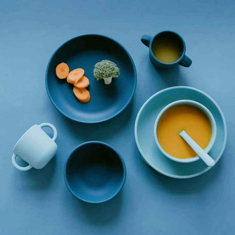 Repas pour enfant - Set 2 Assiettes ventouses en silicone - Blue Abyss / Lagoon - EKOBO