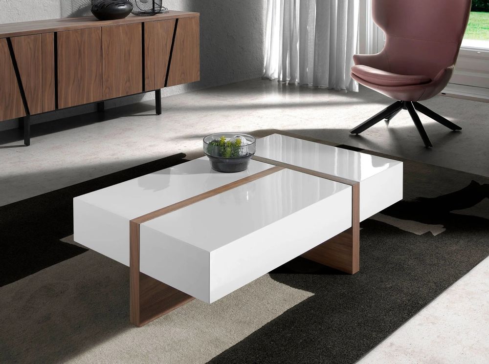 Tables basses - Table basse blanche et noyer - ANGEL CERDÁ