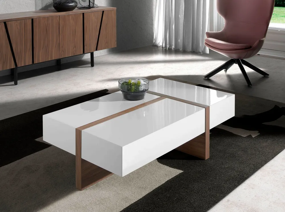 Tables basses - Table basse blanche et noyer - ANGEL CERDÁ