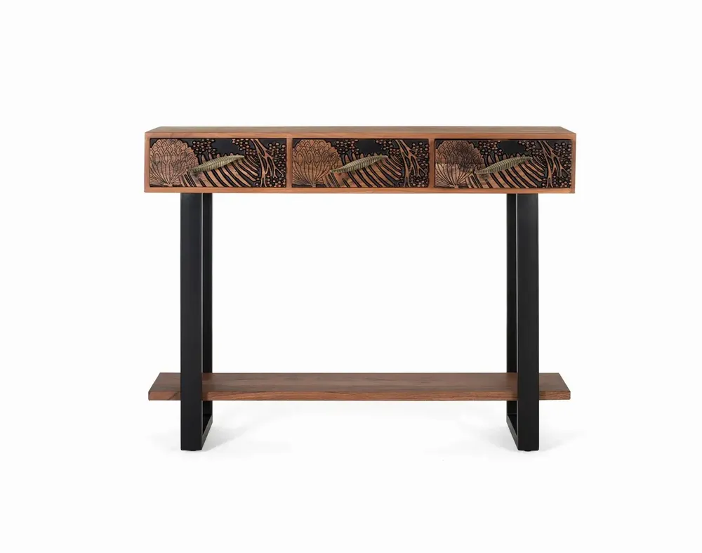 Console table - Natural dyed acacia wood and metal console - GINER Y COLOMER