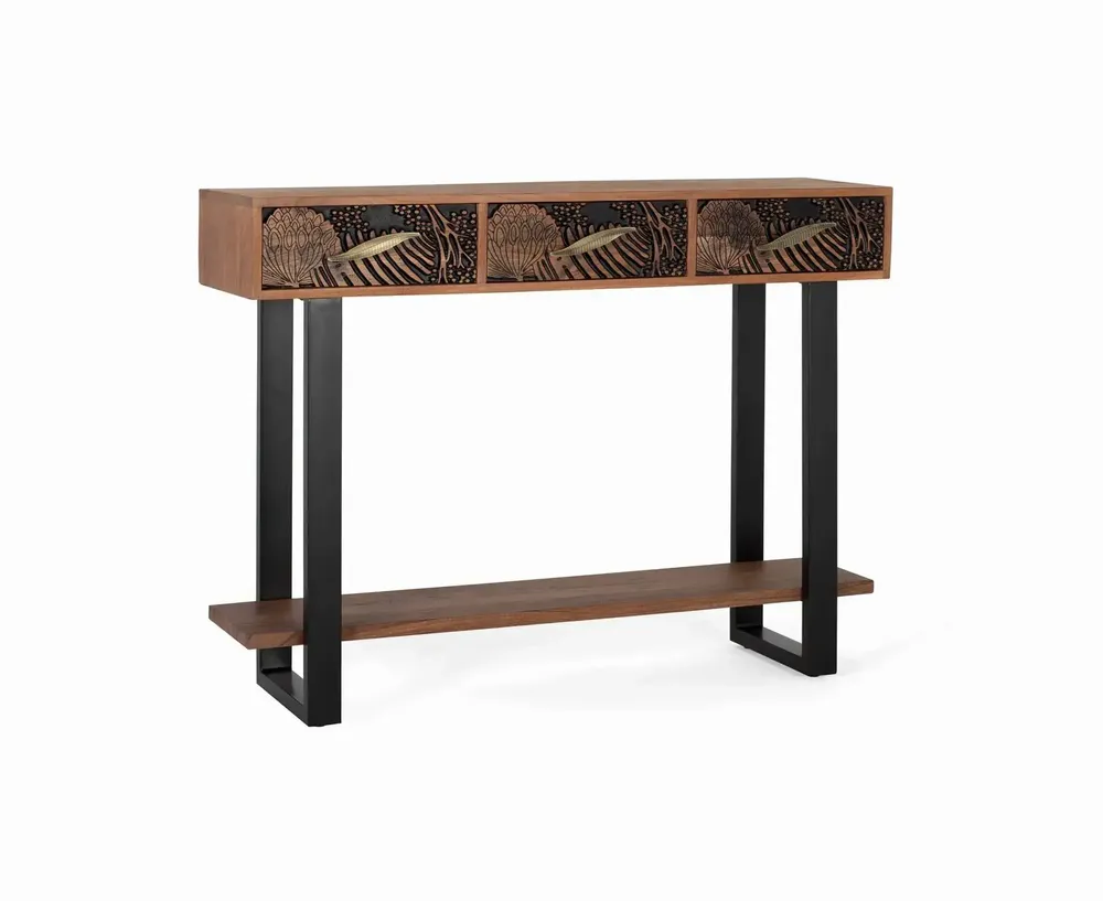 Console table - Natural dyed acacia wood and metal console - GINER Y COLOMER