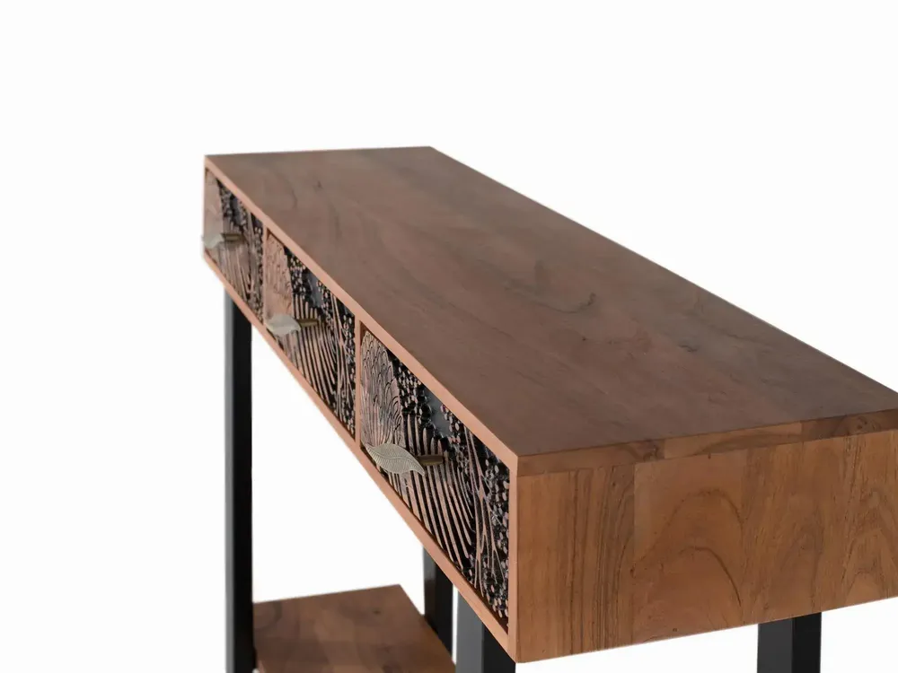 Console table - Natural dyed acacia wood and metal console - GINER Y COLOMER