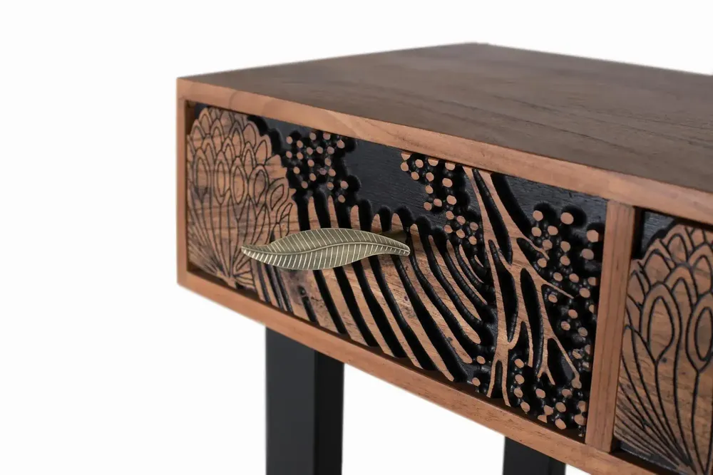 Console table - Natural dyed acacia wood and metal console - GINER Y COLOMER
