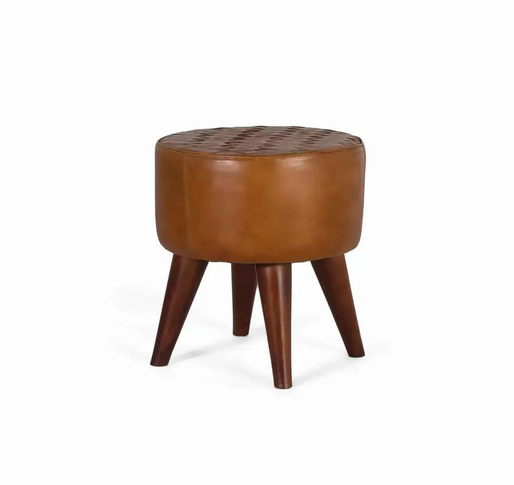 Stools - Round stool covered in bovine leather - GINER Y COLOMER