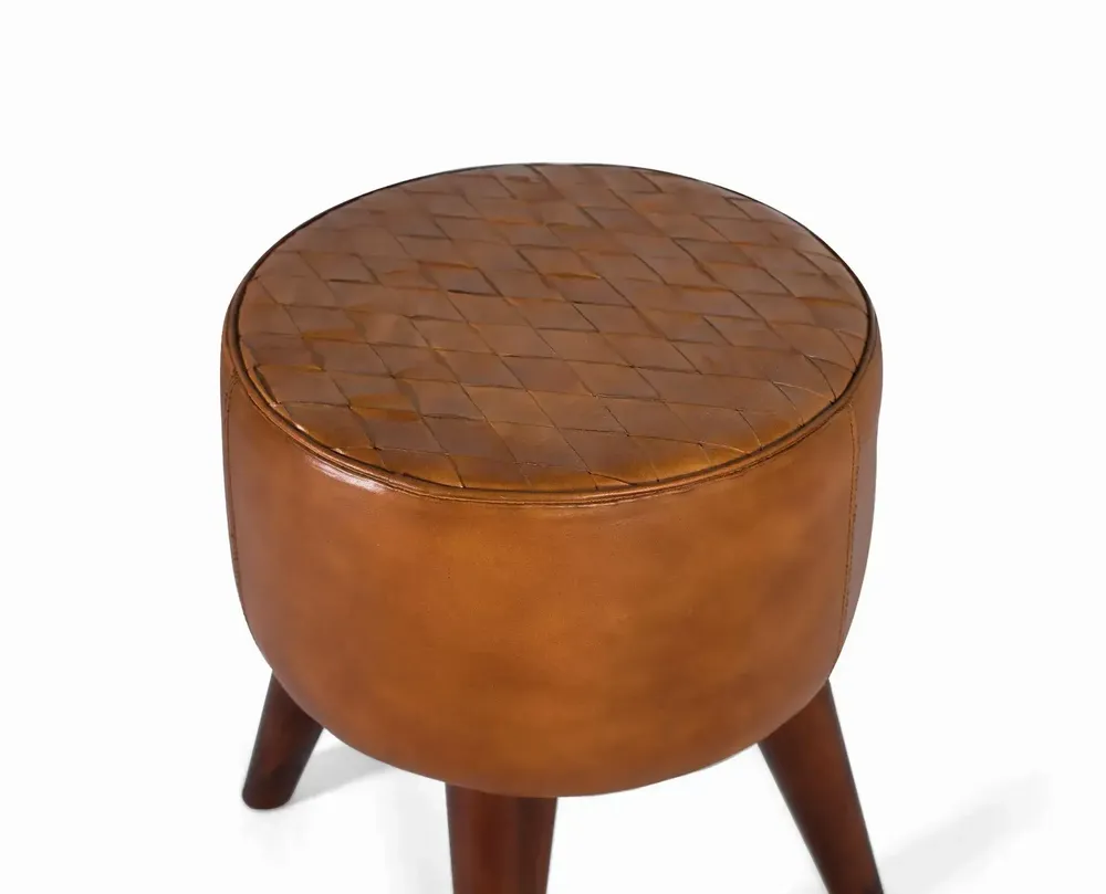 Stools - Round stool covered in bovine leather - GINER Y COLOMER