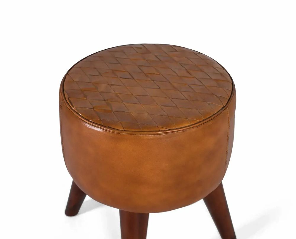 Stools - Round stool covered in bovine leather - GINER Y COLOMER