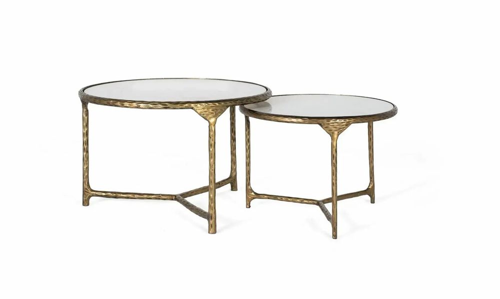 Tables basses - Lot de 2 tables basses rondes dorées et blanches - GINER Y COLOMER