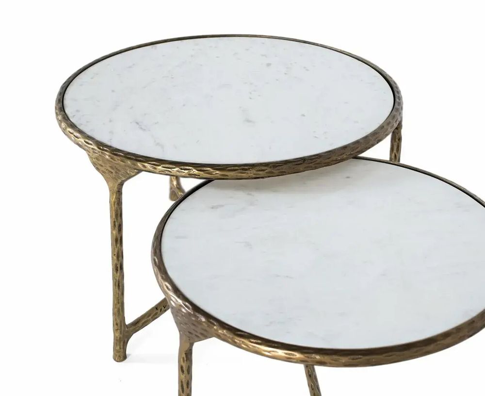 Tables basses - Lot de 2 tables basses rondes dorées et blanches - GINER Y COLOMER