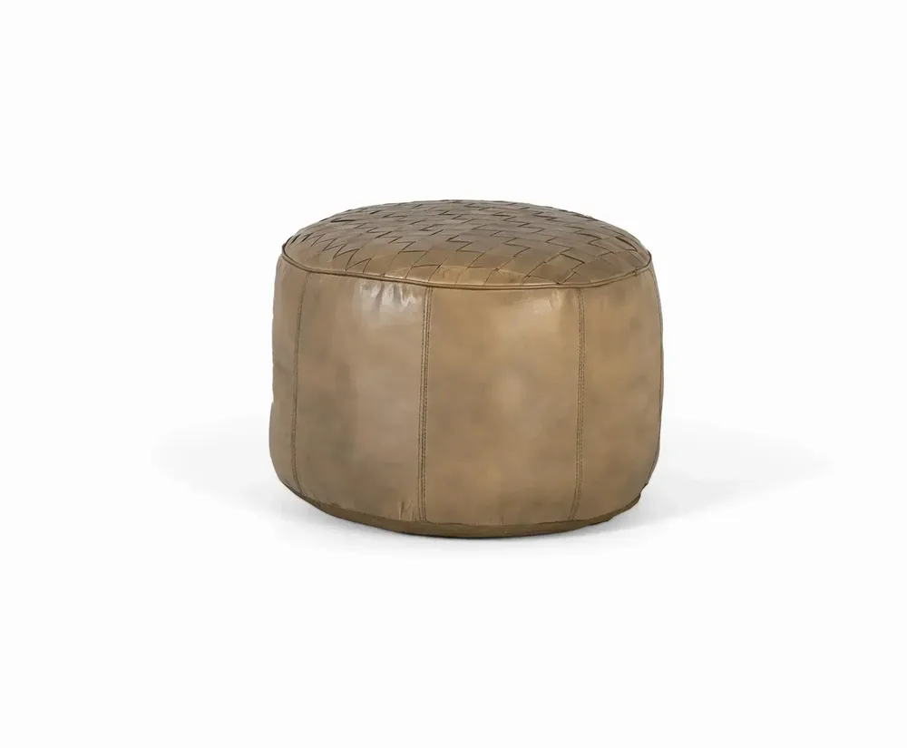 Poufs - Pouf rond recouvert de cuir beige naturel - GINER Y COLOMER